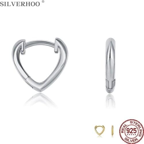 SILVERHOO Simple Style Earrings For Women S925 Sterling Silver Heart Shape Clip Earring Elegent Temperament Lady Fine Jewelry