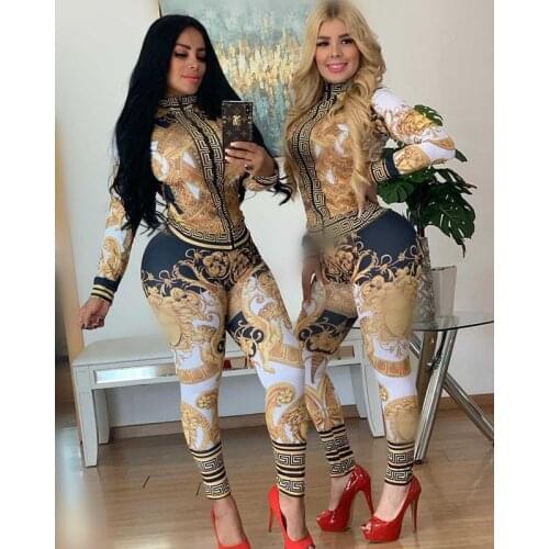 2020 women restoring ancient ways style sets long sleeve lapel single-breasted top elastic long pants printed two piece sets