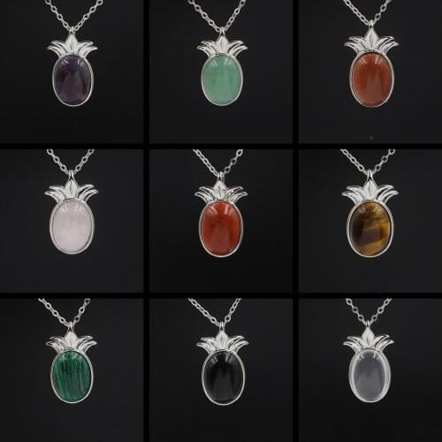 Women Pineapple Pendant Necklace Inspiring Dainty Oval Stone Quartz Created Plant Fruits Choker Girls Statement Jewelry