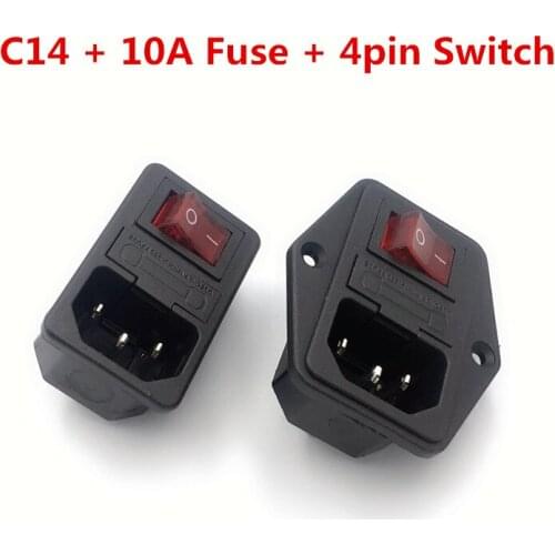 1PC AC Power Cord Inlet Socket Receptacle Electric Connector With Fuse Holder ON OFF Rocker Switch IEC320 C14 CCC CE AC 250V 10A