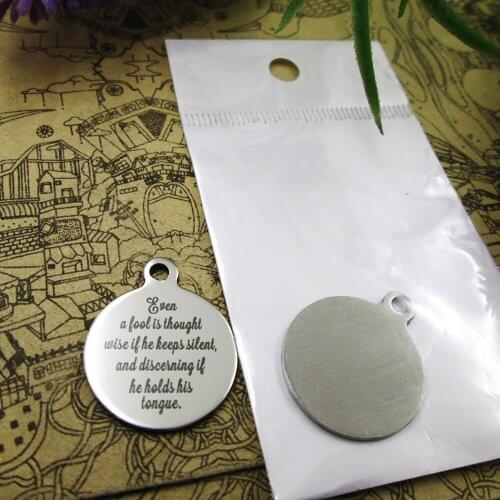 10pcs--"Even a fool is thought wise if he keeps silent"stainless steel charms styles for choosing DIY Charms Bible gold sentence