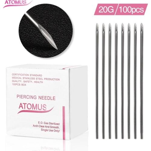 100pcs 20G Surgical Steel Tatto Piercing Needles Medical Tattoo Needles For Navel Nose/Lip/Ear Piercing