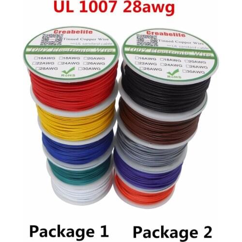 250m /lot UL 1007 28AWG 5 Colors P1 or P2 Electrical Wire Cable Line Tinned Copper PCB Wire UL Certification Insulated LED Cable