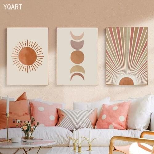 Abstract Landscape Sun and Moon Scene Boho Canvas Prints Painting Wall Art Pictures Posters for Living Room Home Decor No Frame