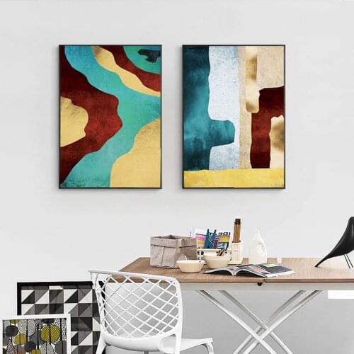 Abstract Nordic Poster Golden Canvas Painting Wall Art Pictures For Living Roome Modern Home Decorative Prints On The Wall
