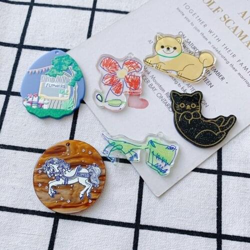 DIY Jewelry Accessories Animal World Acrylic Flower Cat Pattern Pendant Material 20pcs Acide Resin Ornament Charms