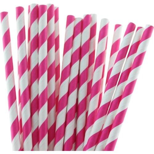 Free Shipping 1500pcs/lot Hot Pink Colors Striped Drinking Paper Straws for Wedding Birthday Party Drinking Paper Straws