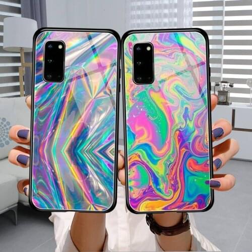 Rainbow laser pattern Phone Case Tempered Glass For Samsung S7 S8 S9 S10E S20 21 30 Plus ultra Note 8 9 10 Plus A7 2018