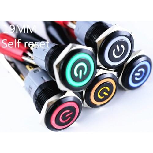 19mm Black Waterproof Momentary Stainless Steel Metal Push Button Switch Colorful LED Light Horn Car Auto H