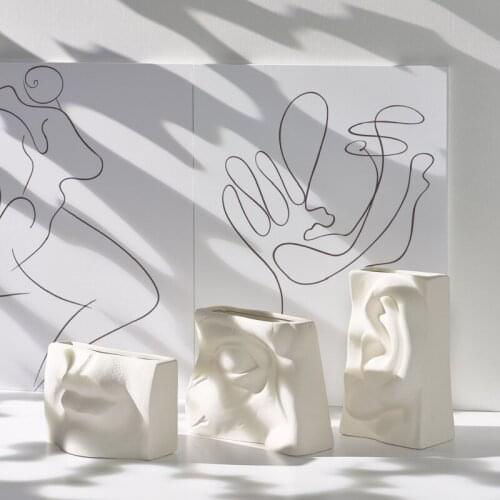 Cutelife Nordic Ceramic White Head Flower Vase Decoration Home Plant Arrangement Vases Living Room Wedding Face Ornaments Vase