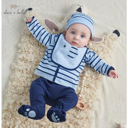 DBH10065 dave bella spring autumn newborn baby clothing sets infant toddler clothes baby cotton jumpsuits 0-9M