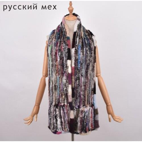 Long 180cm Women Knitted Mink Fur Scarf Hand Fur Muffler Luxury Real Mink Fur Neck Warmer Women Stole multicolor Fur Shawl