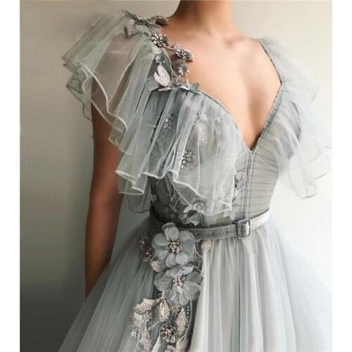 Gy Evening Dresses Sheer A-Line Jewel Neck Full Sleeves Lace Appliques Pleat Floor Length Evening Party Dress Vestidos