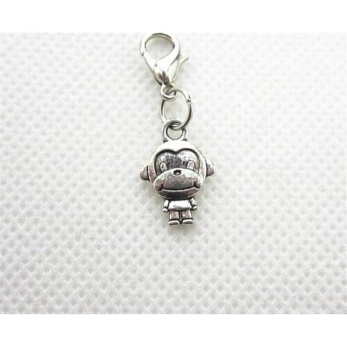 Hot Selling 50pcs Silver Monkey Dangle Charms Lobster Clasp Charms Diy Jewelry Accessory For Bracelets Floating Hanging Charms