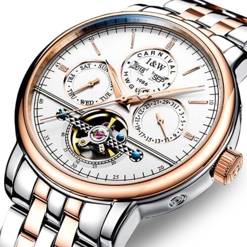 CARNIVAL Luxury Perpetual Calendar Men watch Fashion Automatic watch men Tourbillon Week Calendar Sapphire Luminous Male Watches