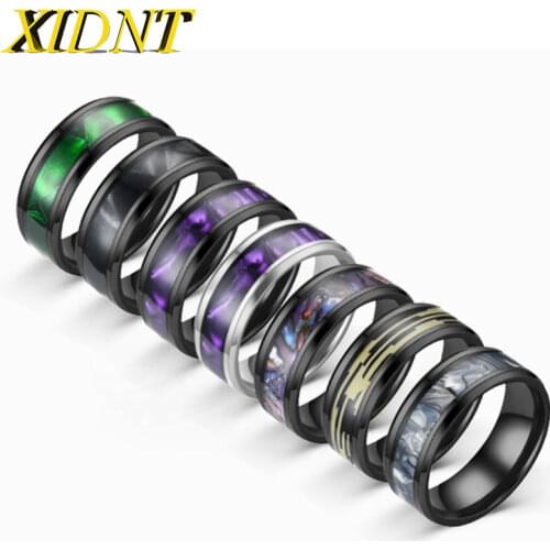 8MM Fashion Cool Hip Hop Titanium Steel Black Purple Colorful Shells Men And Women Couple Rings Party Custom Anniversary Gift