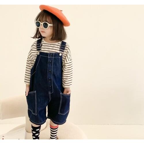 Korean style Spring summer girls fashion oversized overalls shorts Boys thin loose denim bodysuits