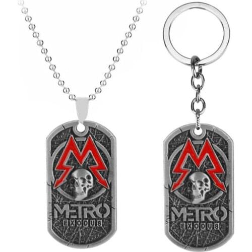 PC Game Metro Exodus 2033 Necklace Dog Tag Pendant Leather Metal Key Chain Men Necklaces Charm Gifts Jewelry