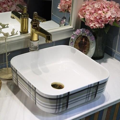 Square Europe style China Handmade Lavabo Washbasin Artistic Bathroom Sink countertop hand painted ceramic vessel sink