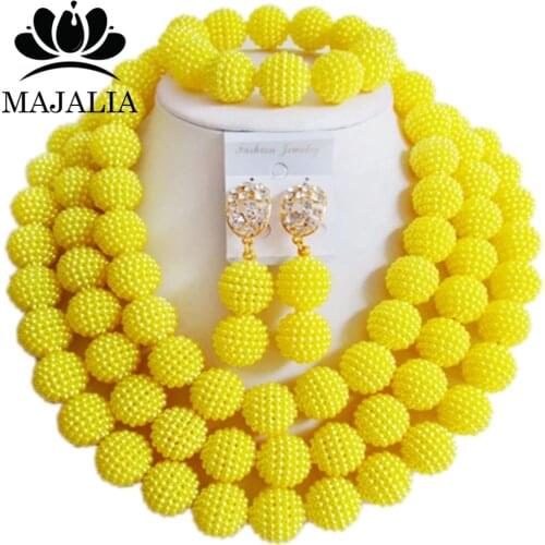 Trendy yellow Nigerian wedding African beads jewelry set Plastic necklace bracelet earrings A well-known brand Majalia GG-422