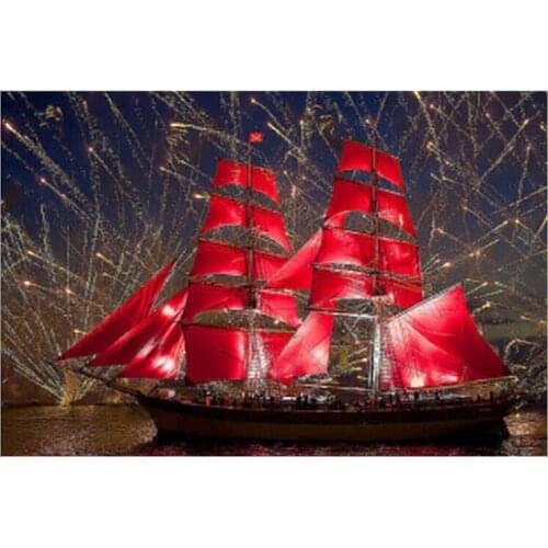 Fireworks Boat Diamond mosaic needlework Wall art decor Picture Embroidery with diamonds Painting by numbers rhinestones Y582