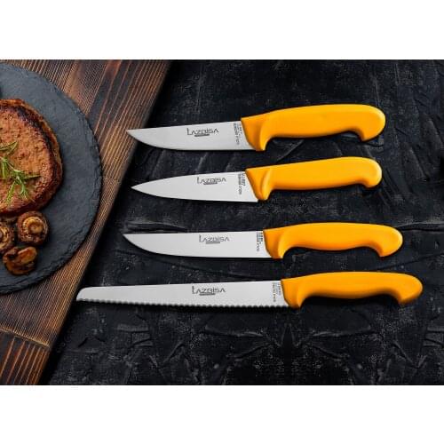 Lazbisa Knife Set Kitchen Knife Set Meat Fruit Bread Knife Chef 4 Pcs Gold Series Набор кухонных ножей