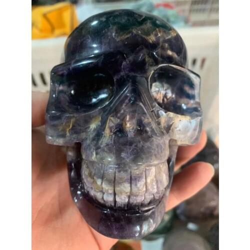 Natural Colored Fluorite Handmade Skull Jade Skull Gemstone Carving Crystal Healing Reiki Home Decor Stone Crystal Craft