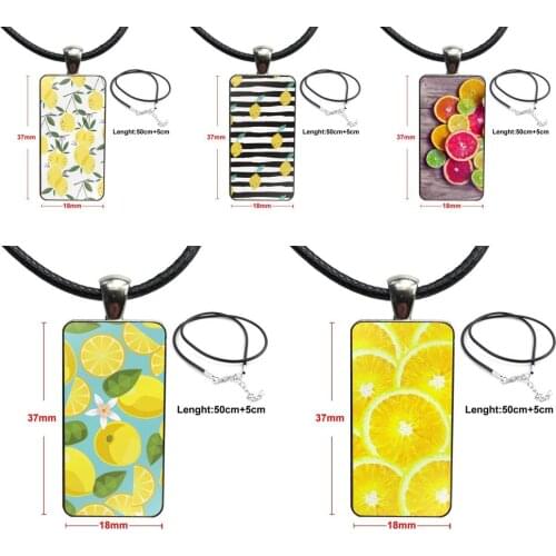 Fruit Fresh Lemon Novelty Fundas For Women Brand Steel Color Jewelry Fashion Statement Necklace Glass Necklaces Pendants