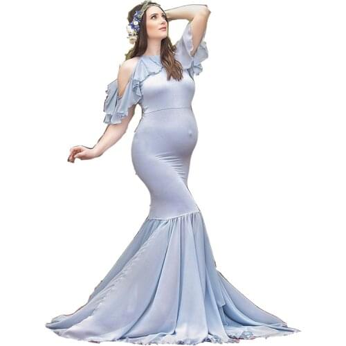 Off Shoulder Maternity Dress Photography For Baby Shower Party Long Pregnancy Shoot Maxi Gown Elegence Pregnant Women Photo Prop