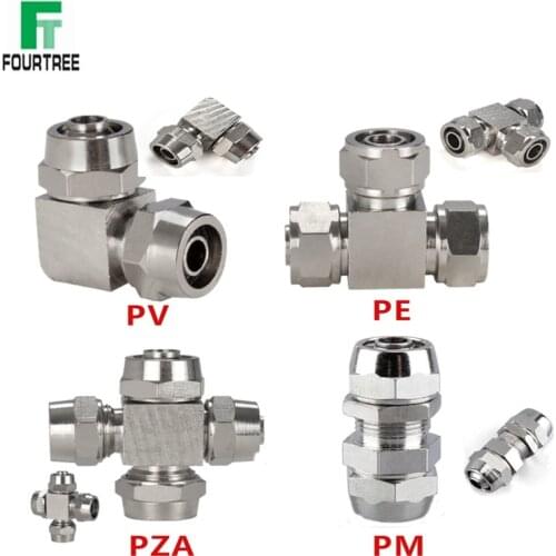 1PCS PV PE PM PZA Pneumatic Air Quick Connector Copper Plated Nickel For Hose Tube OD 4mm 6 8 10 12 14 16mm Fast Joint Fittings