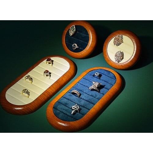 New Wooden Microfiber Jewelry Display Storage Ring Tray Holder Earring Bracelet Stand Jewellery Organizer Case Props