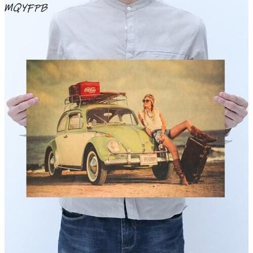 Vintage Car Kraft Paper Poster Home Room Decoration Painting Core 50.5x35cm