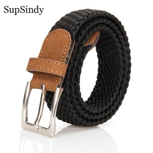 SupSindy fashion Men Women jeans belts Canvas Plain Webbing Metal Pin Buckle nylon Woven Stretch luxury brand belts elastic belt
