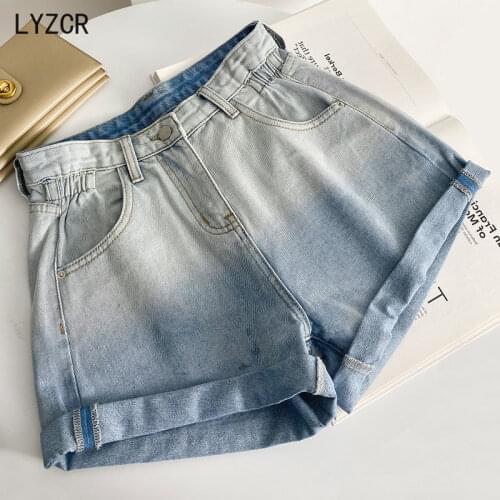 Summer Denim Gradient Shorts Women Loose Wide Leg Pink Jeans Shorts For Women A Line High Waist Jean Short Harem Pants 2021