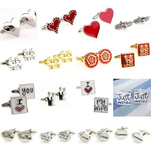 Siver Red Heart I Love You My Wife Fashion Wedding Cufflink Cuff Link 1 Pair Big Promotion Best Man Groom Groomsman Bride