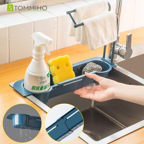 Telescopic Sink Storage Rack Drainer Sink Caddy Sponge Soap Holder Kitchen Sink Organizer Holder Dish Cloth Hanger