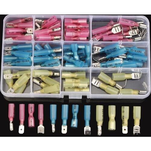 100pcs Heat Shrink Butt Terminals Insulated Electrical Wire Connectors Cable Crimping Terminals Connector Kit