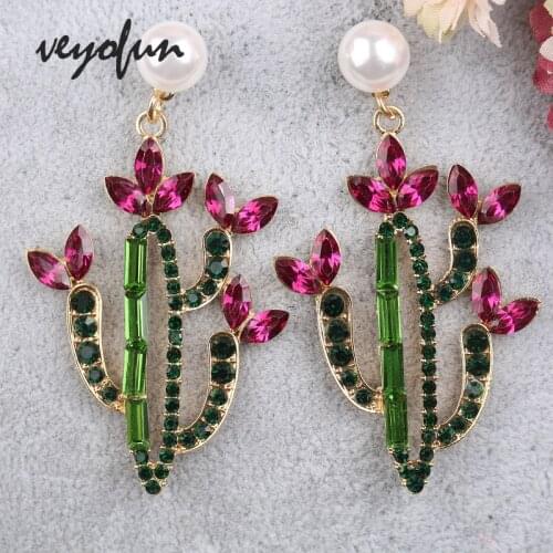 Veyofun Cute Cactus Crystal Drop Earrings Trendy Party Rhinestone Dangle Earrings Jewelry for Woman 2020 New Wholesale