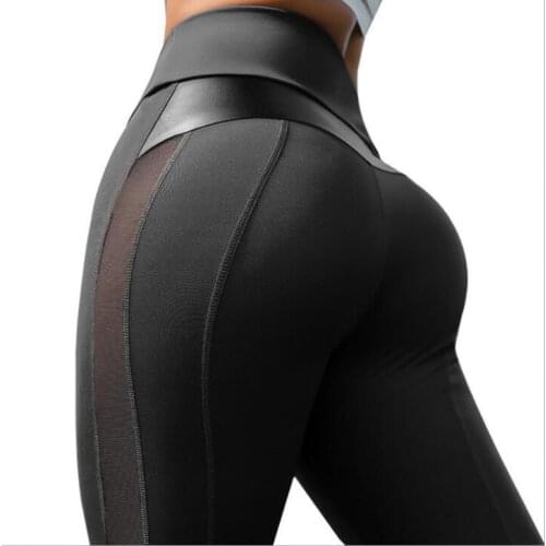 CHENMING High Waist Fitness Leggings Women for Legging Workout Women Mesh And PU Leather Patchwork Legging