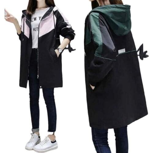 Women Trench Coat Loose Special Offer Casual Hooded Long Coats Student Trenchs Streetwear Patchwork Windbreaker