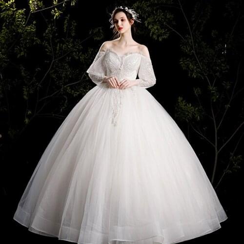 Simple Strapless Wedding Dress Light Champagne Full Sleeve Bridal Gown Shining Sequins Plus Size Dress Vestidos De Novia 2021