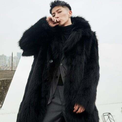 Winter Original Fur Mens Clothing Real Fox Fur Long Coat Men Winter New Fur and Leather Jacket Black Overcoat