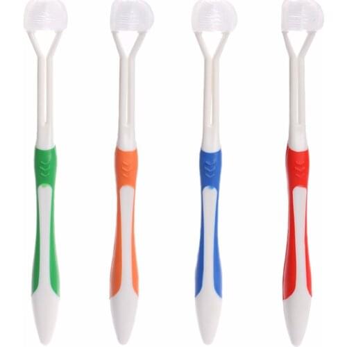 YAS 1PC Blue/Red/Green/Yellow 3 Sided Toothbrush Ultrafine Soft Bristle Adult Tooth Brush For Health Teeth 18cm