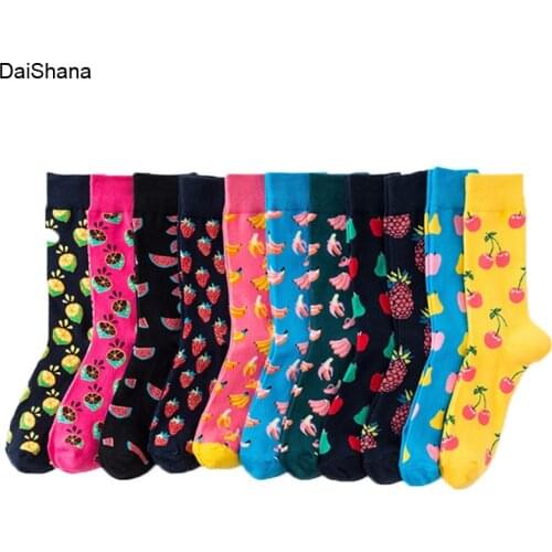 1Pair Men Women Crew Sock Funny Cute Cartoon Fruits Banana Avocado Lemon Pineapple Happy Japanese Harajuku Gift Skateboard Socks