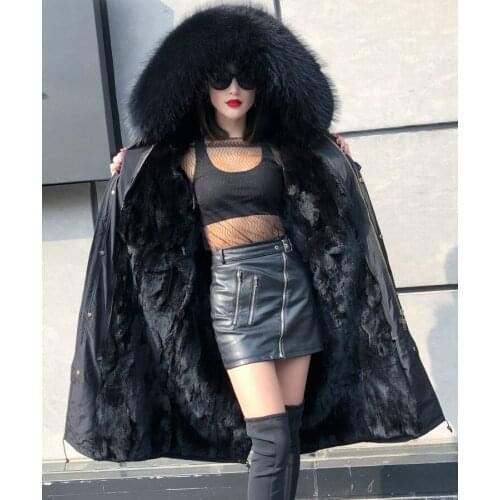 2020 New Long Waterproof Parka Real Rabbit Fur Coat Natural Raccoon Fox Fur Collar Streetwear Winter Jacket Women