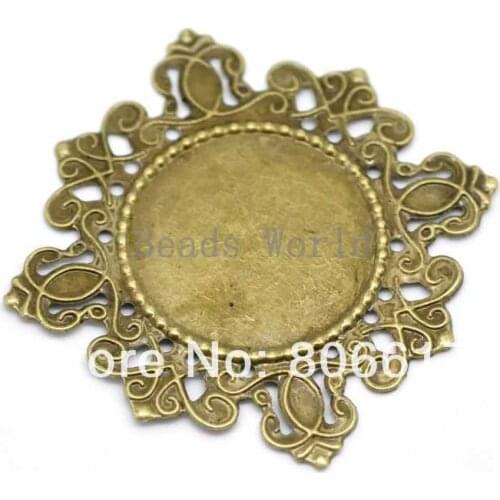 Best Quality 50 Bronze Tone Filigree Cabochon Setting Wraps Connectors Jewelry Findings 43x43mm(Fit 23mm)(W03505)