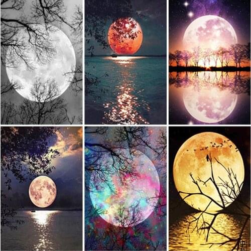 5D DIY Diamond Painting Moon Scenery Cross Stitch Kits Full Square Round Diamond Art Embroidery Landscape Mosaic Home Decoration