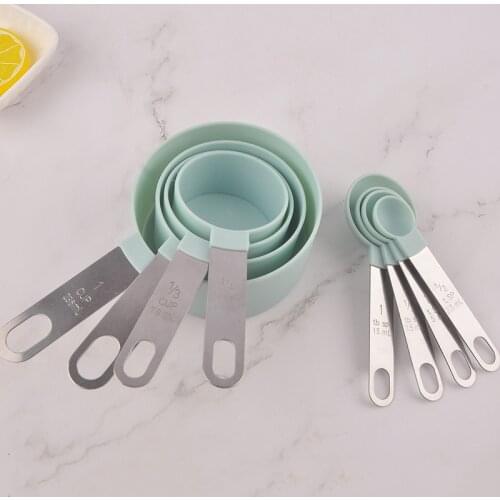 8pcs/set Measuring Cups And Measuring Spoon Scoop Silicone Handle Kitchen Measuring Tool PP+ Stainless Steel