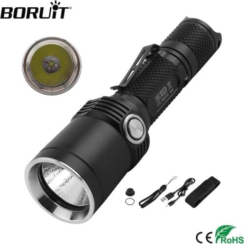 BORUiT BC09 XP-L2 LED Flashlight Red Green UV Blue LED 11-Mode Torches Rechargeable 18650 IPX8 Waterproof Lantern for Camping