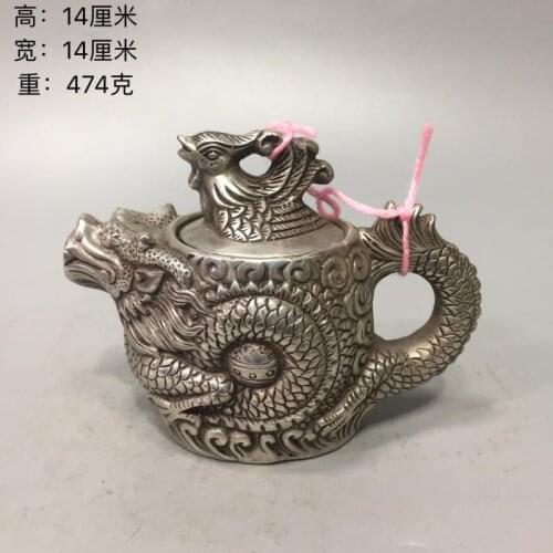 Cupronickel teapot,Traditional Chinese Tea pot Dragon and Phoenix Tea kettle white copper Premium kungfu tea set